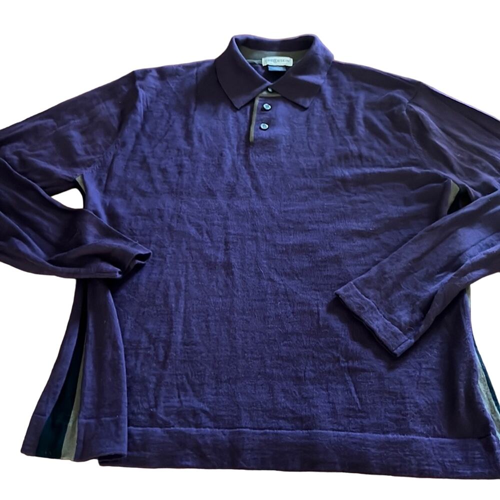 Chereskin Mens Large  Purple Merino Wool Sweater Pullover Button Placket